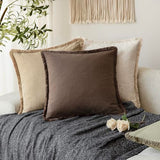 Foindtower Decorative Linen Fringe Throw Pillow Covers 22×22 Reddish Brown