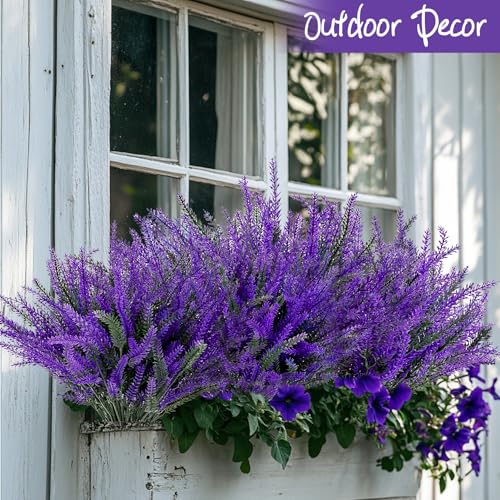 RAINFLOW Artificial Lavender Flowers - 8 Pcs Faux Lavender Plant Artificial Fake Plastic Purple Flowers for Home Room Window Wedding Garden Table Centerpieces Vase Outdoors Indoor Decor
