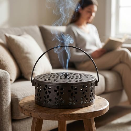 4 Pcs Portable Mosquito Coil Holder with Lid, Round Heat-Resistant Iron Alloy Incense Burner Box for Outdoor Camping, Balcony, Patio, Travel (Bronze)