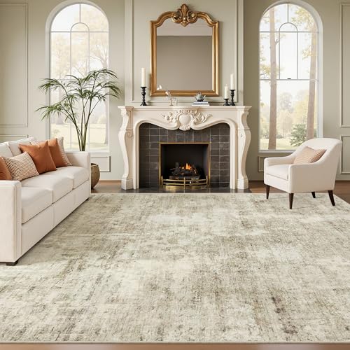 Soalmost Abstract Rug 8x12 Large Living Room Area Rugs Washable Beige/Gray