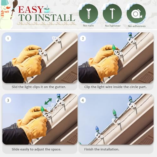 MEILIDY Christmas Light Clips, Plastic Gutter Clips, Clear, 100 Pcs | Weatherproof, Compact Discreet Look, Suitable for Hanging Outdoor Holiday Seasonal String Lights