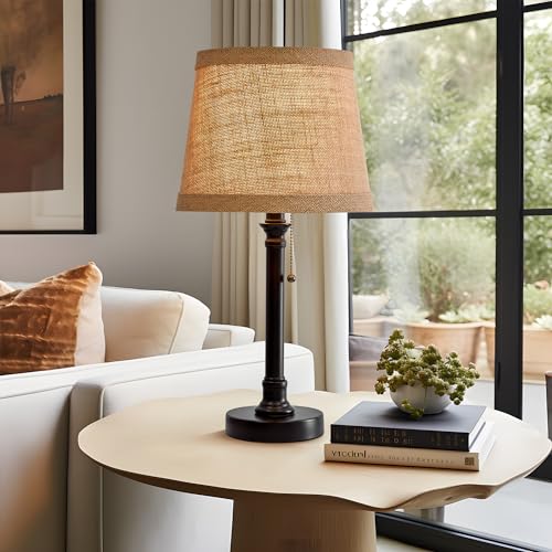 19.5" Small Table Lamp for Bedroom - Bedside Lamps for Nightstand, Black Table Lamp for Living Room with Fabric Shade, Desk Reading Lamp for Kids Room Living Room Office Dorm