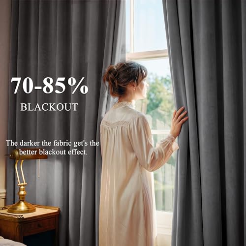 StangH Grey Velvet Curtains for Living Room 96 inches Long Blackout Curtains for Bedroom Grommet Privacy Thermal Insulated Window Drapes for Sliding Glass Door, W52 by L96 inches, 2 Panels