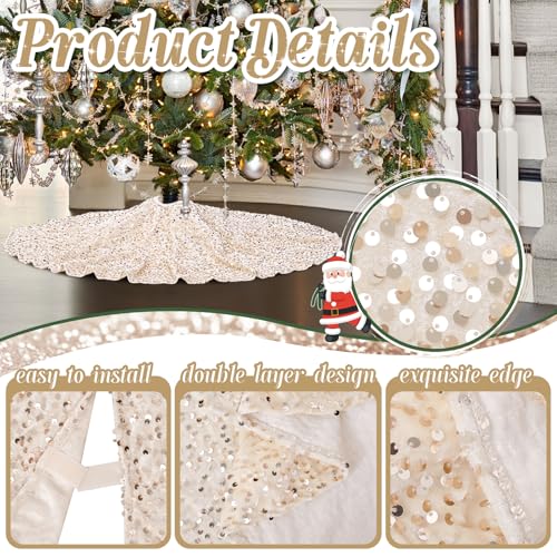 Champagne Gold Christmas Tree Skirt 24 Inches Small Tree Skirt Velvet Sequin Tree Skirt for Christmas Tree Mat Decorations