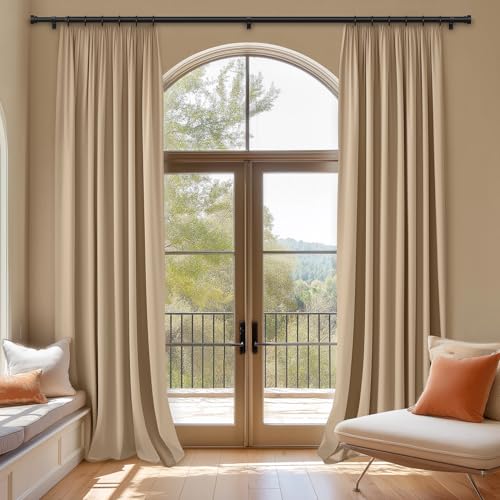 Oneach Black Curtain Rods for Windows 66 to 120 Inch, 1 Inch Pole Adjustable Length Heavy Duty Metal Curtain Rod Set, for Outdoor Bedroom Kitchen Living Room, Decorative Drapery Rods with Finials