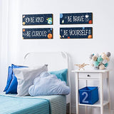 Yookeer 4 Pcs Space Room Decor for Kids Teen Boys Inspirational Outer Space Wall Art Decor Motivational Hanging Galaxy Wood Plaque Sign for Back to School Playroom Nursery Classroom Dorm(Blue)