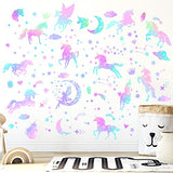 4 Sheets of Unicorn Peel and Stick Wall Decal Glitter Unicorn and Fairy Wall Stickers Cartoon Wall Decals Removable DIY for Bedroom Playroom Living Room Decor
