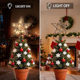LAWOHO Christmas Tree Topper Rattan Natural Star with Lights, Farmhouse Christmas Decor, 6 Inch Mini Rustic Star with 6H Timer, Light Up Christmas Tree Decorations, for Xmas Tree, Holiday, Party