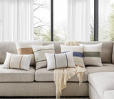 Soft Cotton Boho Throw Pillow Covers Set of 2, Natural White/Contrast Blue 18x18 Inch, Blue Farmhouse Decorative Cushion Covers for Sofa Bed Living Room Home Decor