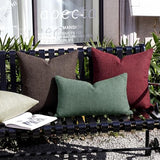 Artscope Outdoor Waterproof Throw Pillow Covers 16x24 Inch Decorative Linen Outdoor Pillows Cushion Case for Patio Couch Sofa - Wine Red
