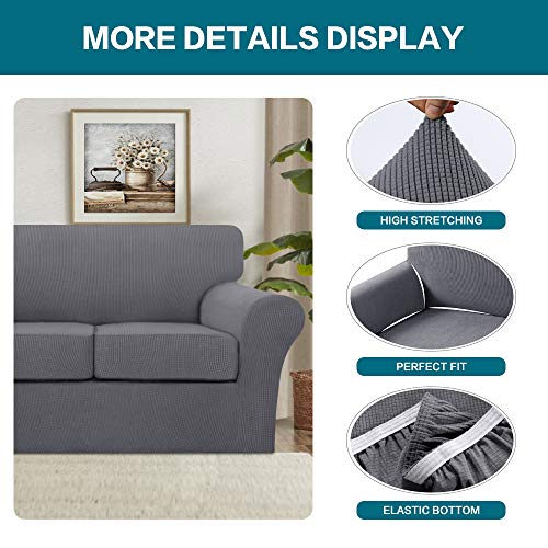Turquoize 4 Piece Sofa Covers for 3 Cushion Couch Sofa Slipcover Soft Couch Cover for Dogs-Washable Sofa Furniture Covers with 3 Individual Cushion Covers, Jacquard Fabric (3 Cushion Sofa, Gray)