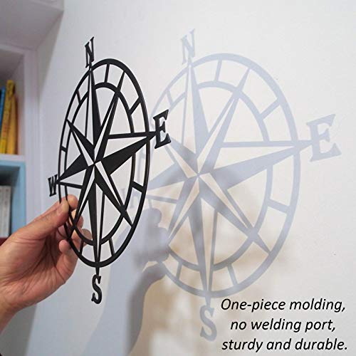 11 Inches Metal Decorative Nautical Compass Wall Decor, Living Room Bedroom Office Porch Garden Patio Signs Wall Hanging Art Beach Theme Home Decoration (Black)