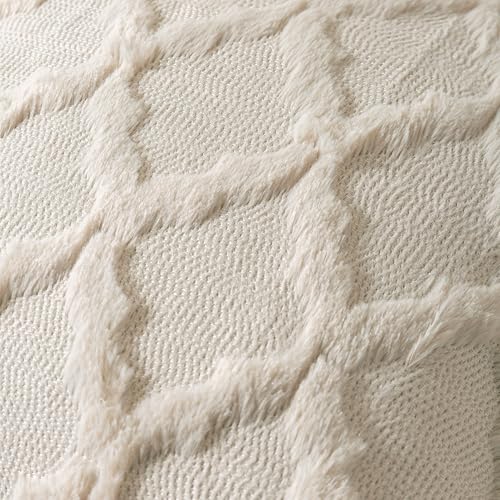 Set of 2 Soft Moroccan Throw Pillow Covers 18x18 Inch Plush Boho Decorative Pillow Cover Accent Cushion Case for Couch Sofa Bed, Beige