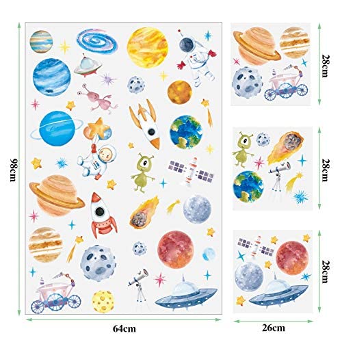 Zonon 6 Sheets Outer Space Astronaut Wall Stickers Space Planets Decal Solar System Decals Galaxy Astronaut Rocket Alien Wall Mural for Boys Kids Classroom Nursery Bedroom Home Decoration