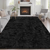 Area Rug Living Room Bedroom: 4x6 Fluffy Plush Shag Carpet Black
