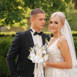 CEWOR Wedding Bouquets for Bride Bridesmaid, White Champagne Artificial Roses Flowers Wedding Decoration (7.5in)