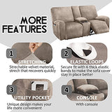 ULTICOR Reclining LoveSeat with Middle Console Slipcover, 8-Piece Velvet Stretch Loveseat Reclining Sofa Covers, 2 seat Love seat Recliner Cover, Thick, Soft, Washable, Love seat Slipcovers (Taupe)