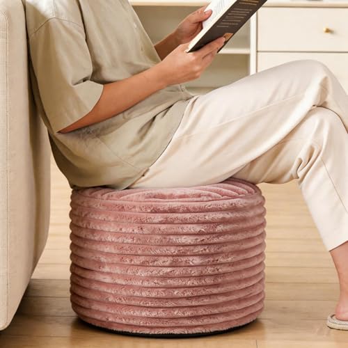 2 Pcs 26 x 18 Inch Unstuffed Pouf Cover Ottoman Foot Rest - No Filler, Faux Rabbit Fur Foot Stool Floor Bean Bag Floor Chair Storage for Home Decor Bedroom Living Room (Pink)