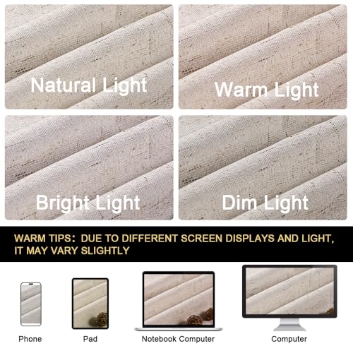 PrinceDeco Natural Linen Curtains 100% Blackout Linen Curtains for Bedroom Full Blackout Curtains 84 Inches Long Living Room Thermal Insulated Light Blocking Curtain Drapes White Backing, 2 Panels