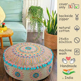 Mandala Life ART Moroccan Large Floor Pillow Cover with Tassels and Ponpon Bedroom Décor Round Pouf Ottoman Boho Chic Seating Area Beanbag