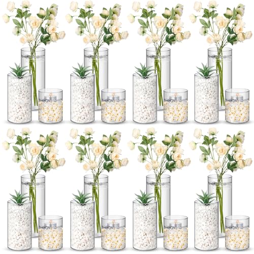 Nuogo Plastic Cylinder Vases Tall Plastic Flower Vases for Centerpieces Flower Holder for Home Wedding Office Party Formal Dinners Decorations(4''/6''/8'', Modern, 12 Pcs)