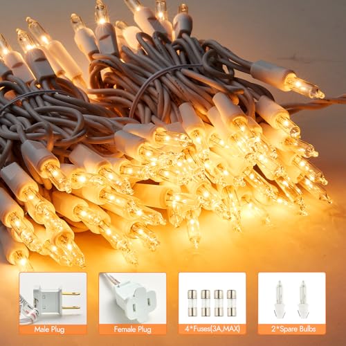 Christmas Lights,100 Count Lights with White Wire,21ft UL Certified Tree String Lights for Indoor Outdoor Christmas Decoration,Home Garden,Party Decorations (Warm White)