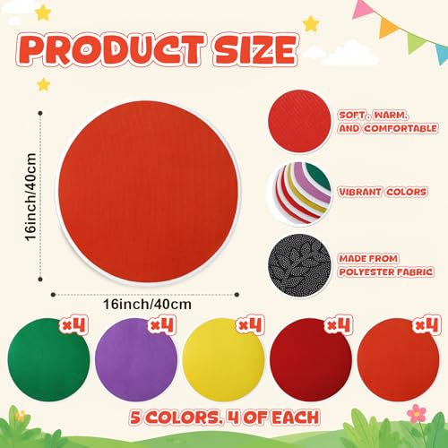 20 Pcs Carpet Circle Seats 16 Inch Round Classroom Non Slip Floor Rug, Colorful Back to School Soft Classroom Mat for Home Story Time, Group Activity & Educational Learning Playing Areas