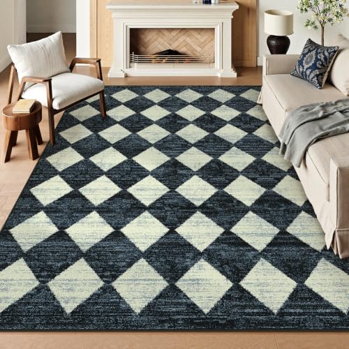 Lahome 8x10 Area Rugs for Living Room Washable Non Slip Black Checkered Rug