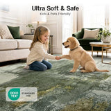 Washable Entryway Rug 2x3, Non-Slip Low Pile Abstract Green
