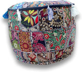 Sophia-Art Indian Embroidered Patchwork Cover Decorative Pouf Indian Comfortable Floor Cotton Cushion Ottoman Pouf,Indian Designs Ethnic Patchwork Pouf (Blue, 18"x13")