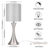 3 Way Touch Control Table Lamp, Dimmable Bedside Desk Lamp with Metal Base Modern Nightstand Lamp Stylish Grey Shade Simple Side Table Lamp for Bedroom, Living Room, Office or Den LED Bulb Included