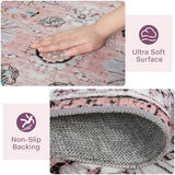 Machine Washable Rug 4x6 Boho Area Rug, Pink Rugs for Bedroom Girls Bedside Living Room Dining Room Office, Anti Slip Low-Pile Stain Resistant Printed Vintage Floral Carpet Rugs