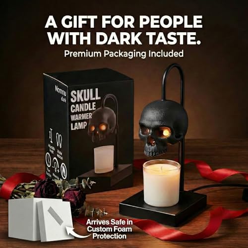 Skull Candle Warmer Lamp with Timer and Dimmer *Candles NOT Included – Black Gothic Candle Lamp Warmer w/Adjustable Height, 2 Light Bulbs – Skull Decor, Goth Gothic Decor Spooky Home & Witchy Gifts