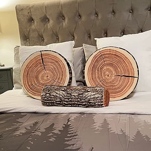 HYSEAS Decorative Round Throw Pillow, 3D Digital Print Comfortable Funny Cute Wood Log Pillow Circle Seating Floor Cushion for Home, Couch, Sofa, Bedroom, Living Room Decor, Stump, 2 Pack