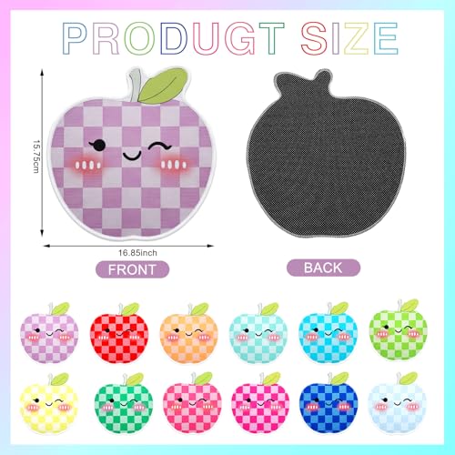 Breling 12 Pcs Apple Carpet Circle for Classroom Sitting 17 Inch Pastel Macaron Checkered Floor Cushions Rug Non Slip Floor Mat Back to School Group Activity Teacher Educational Learning Playing Area