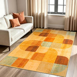 Modern Geometric Washable Large Entryway Rug Indoor, 3x5 Orange