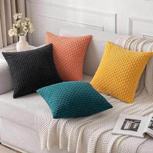 MIULEE Decorative Throw Pillow Covers 18x18 Teal Blue Textured Corduroy