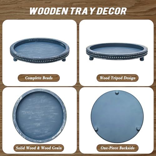 Handmade 12 Inch Decorative Tray, Small Beaded Tray Coffee Table Decor, Blue Decorative Display Risers for Coffee Table, Dining Room Entryway and Living Room