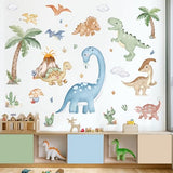 wondever Large Boho Dinosaur Wall Stickers Watercolor Dino Tropical Plants Volcano Peel and Stick Wall Art Decals for Baby Nursery Kids Bedroom Playroom