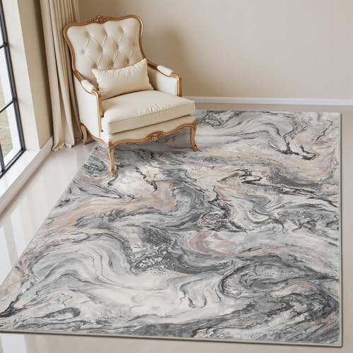 PADOOR Abstract 3'x5' Area Rug, Washable Non-Slip Low Pile, Marble Grey