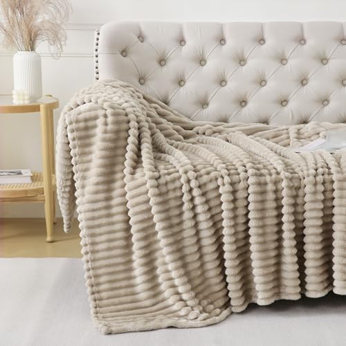 Khaki Throw Blanket for Couch Sofa 50x60 inches Striped Fleece Blankets Room Home Decor Lightweight Plush Soft Cozy Gifts for Women Mom