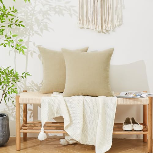 GAWAMAY Khaki Chenille Throw Pillow Covers 22x22 Set of 2 for Couch