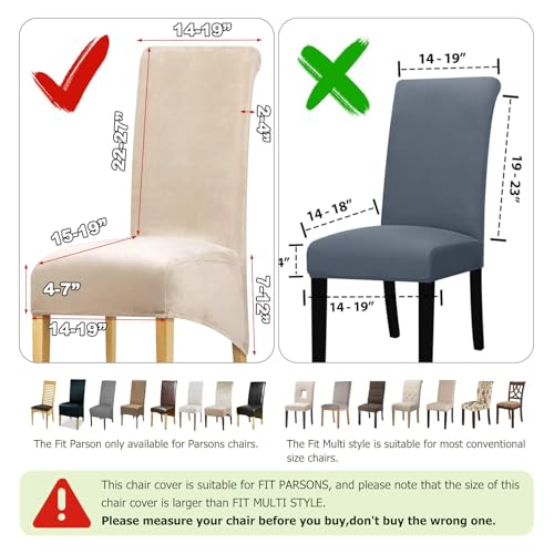 Lellen Stretch XL/Oversized Extra Large Velvet Dining Room Chair Covers for Kitchen Dining，Removable Washable Chair Protectors Slipcovers Large Velvet Dining Chair Covers（Cream，2PCS）