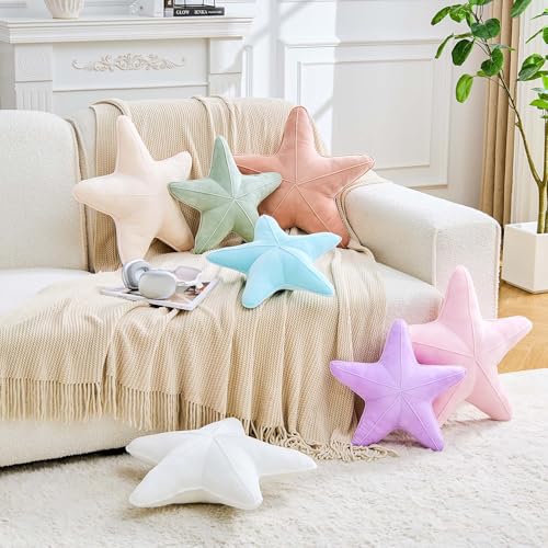 Uvvyui Starfish Pillow Cute Star Decorative Throw Pillows with Soft Velvet Sea Pillow Aesthetic Home Decor Ocean Beach Cushion（Pink, 15 Inch）