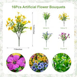 Artificial Fake Flowers for Outdoor UV Resistant,16 Bundles Silk Outside Plants Decoration for Hanging Planters, Daisy Eucalyptus Faux Flower Spring Summer Garden Yard Patio Balcony Home