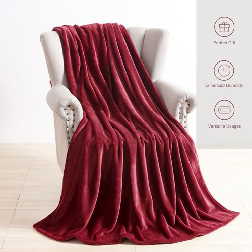 TASTHROW Burgundy Throw Blanket 50x60 Inches, Soft Plush Cozy Fleece Flannel Throw Blanket, Lightweight Warm Throws for Bed, Couch, Bedroom and Living Room, All Seasons