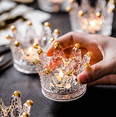 Vixdonos Crown Glass Tealight Candle Holder Set of 12 Votive Candle Holders for Wedding, Party and Home Decor (Gold Tips)