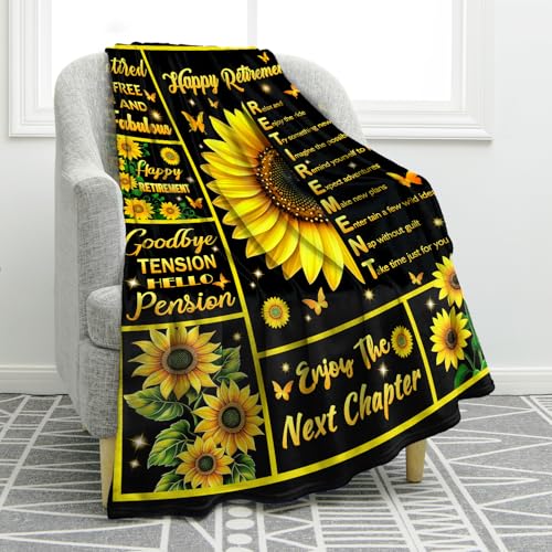 Jekeno Retirement Gifts for Woman, Sunflowers Throw Blanket Decor Gifts for Women Sunflower Lovers Mom Teacher Nurse Coworkers, Retirement Party Decoration for Home Living Room Bed Couch