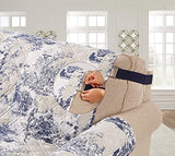 Brilliant Sunshine Blue Toile Couch Loveseat Cover, Quilted Sofa Cover for Dogs, Slip Resistant Furniture Protector with Strap, Washable Slipcover for Kids and Pets, Blue Beige (54" seat)