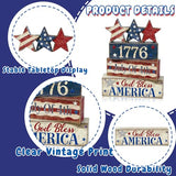 4th of July Table Decorations Patriotic Memorial Day Tiered Tray Decor Wooden Star Block Signs Independence Farmhouse 250th July Fouth Centerpiece for Tables Wooden Sign for Home Decor
